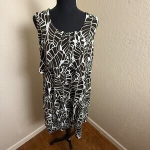 Style & Co Black White Leaf Ruffle Sleeveless Tiered Dress Womens L